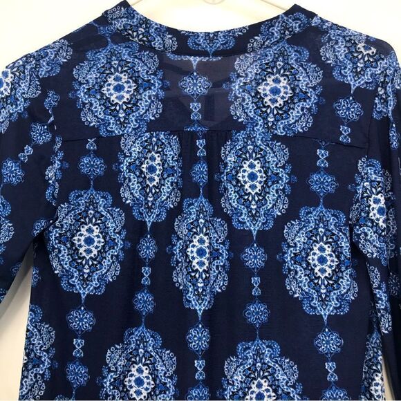 Style & Co. Navy Blue Medallion Print Peasant Boho Blouse - Picture 6 of 15